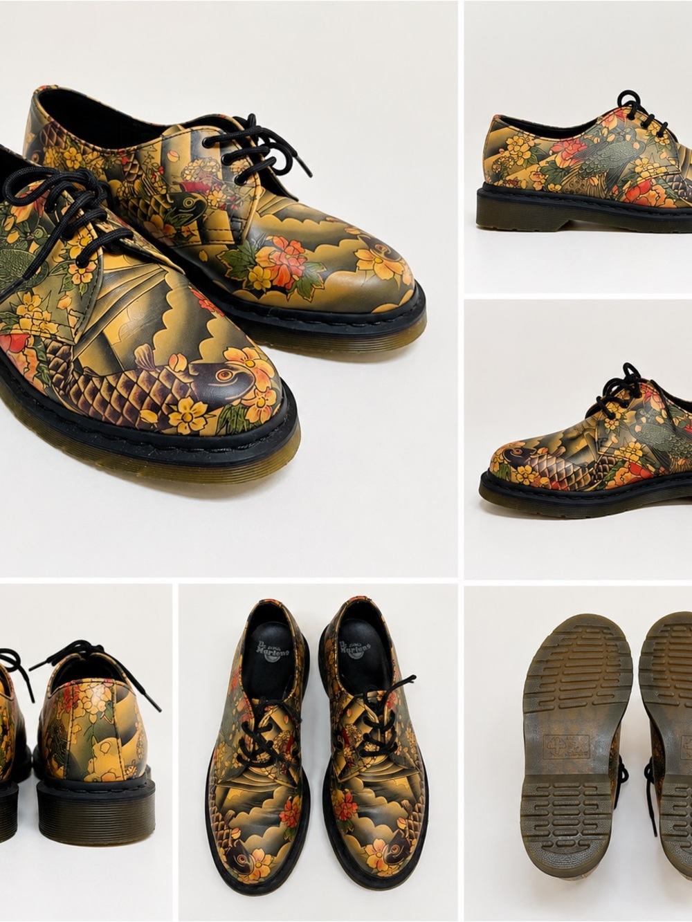 Dr. Martens Gold and Black Koi Floral 1461 Oxford Shoes